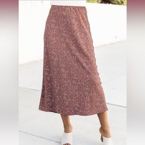 Pink Lily Frolic Through Gardens Mauve Floral Midi Skirt, Size S